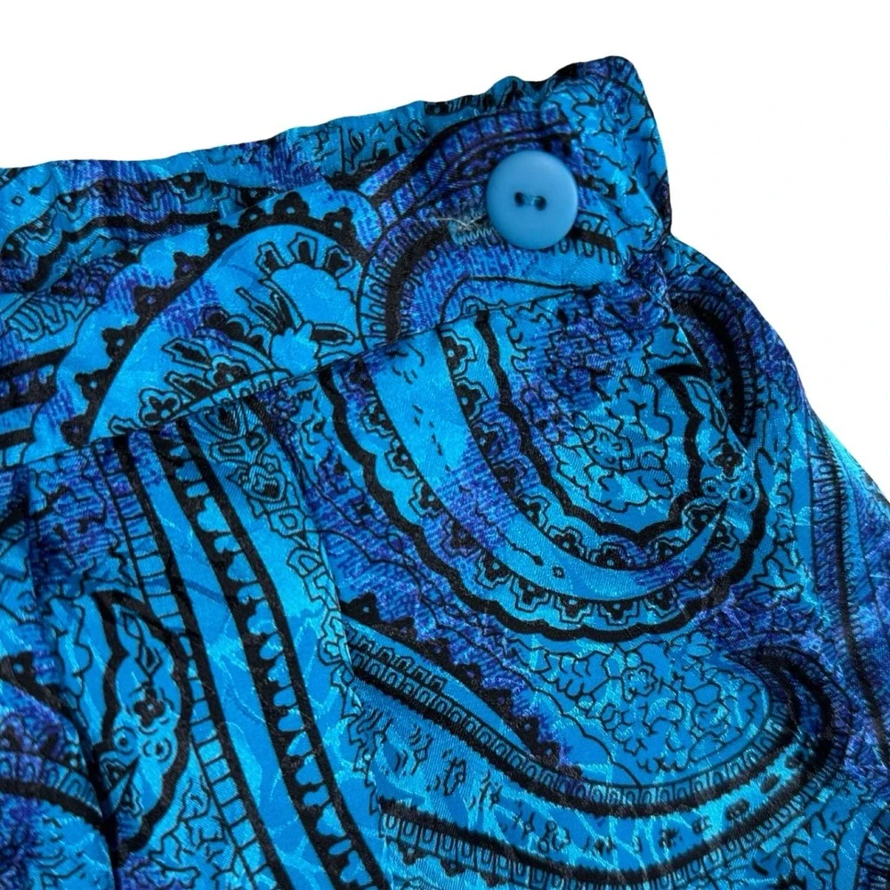 Vintage Blue Paisley Midi Skirt Women's Size‎ 6 Pockets Boho Secretary